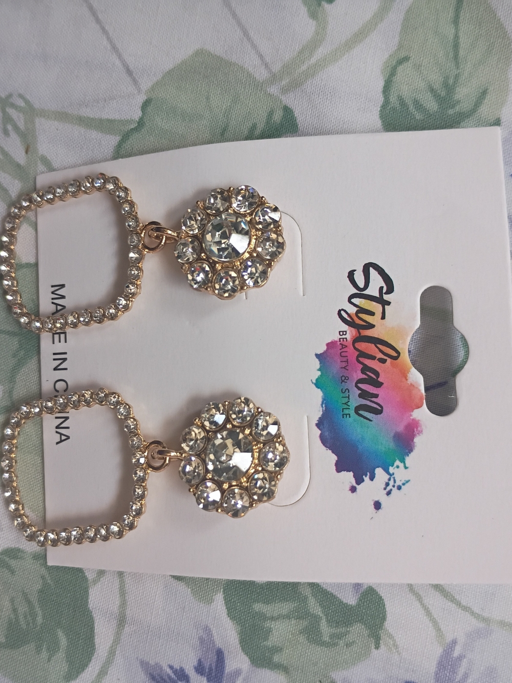 Stylish Gold Crystal Drop Earrings with Clear Stones